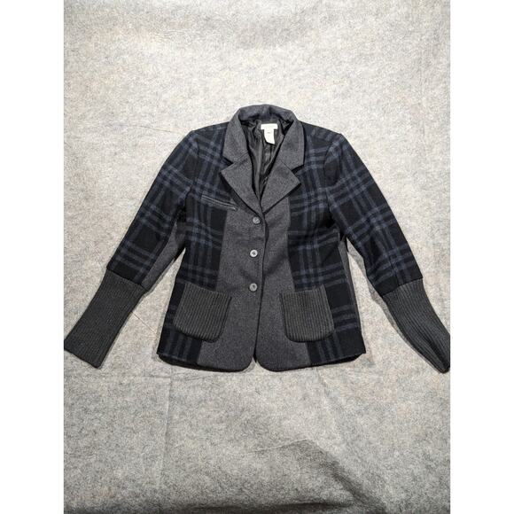 Sundance Jackets & Blazers - Sundance Size 4 Wool Blend Black Blue Gray Plaid Sweater Blazer Academia